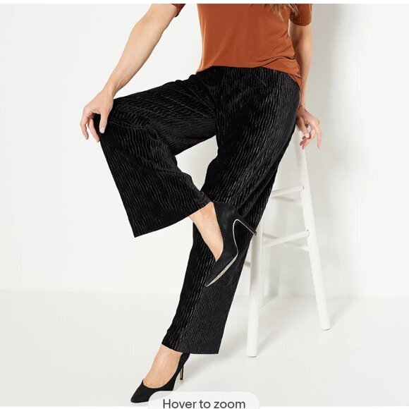 Isaac Mizrahi Live Crushed Velvet Black Wide Leg Pant Size Large Tall - Picture 1 of 5